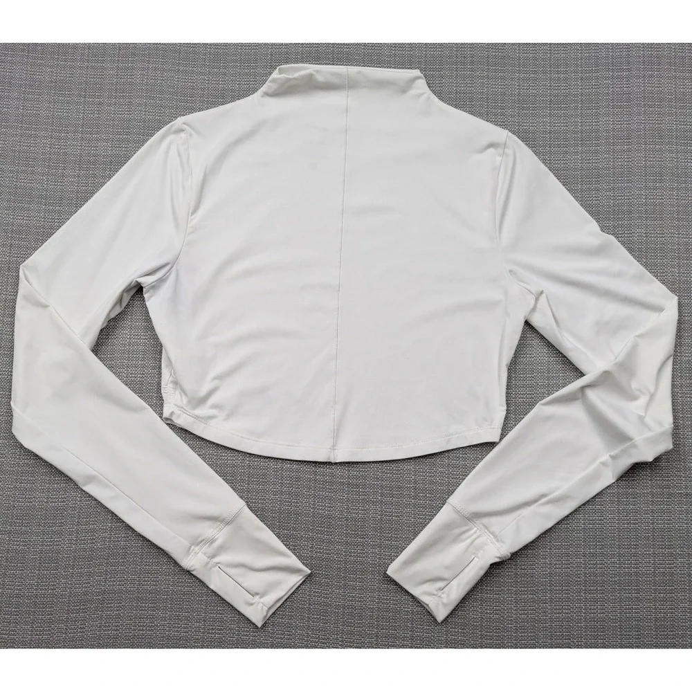 Nike Dri-FIT Shirt Womens Medium White Cropped Mock Neck Long Sleeve Running Top